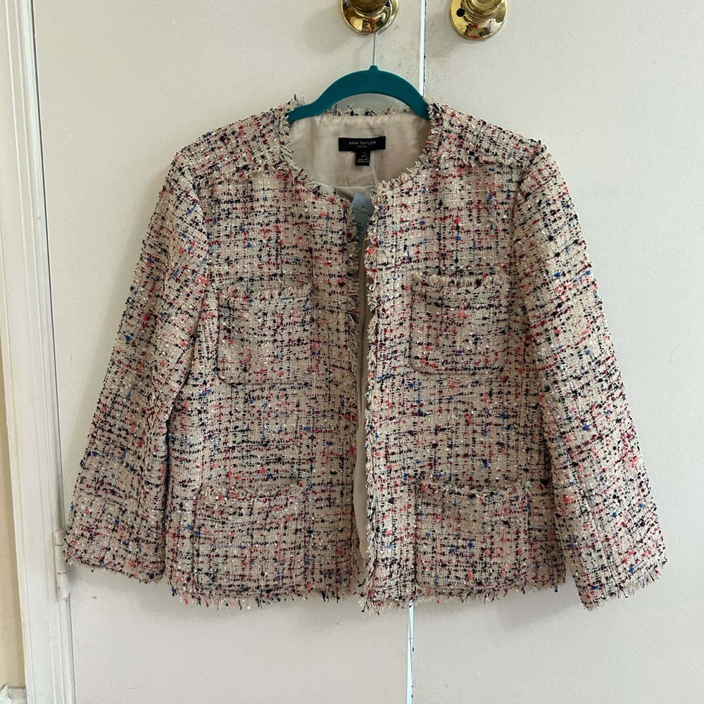 NWT Ann Taylor Cream and Pink Tweed Blazer